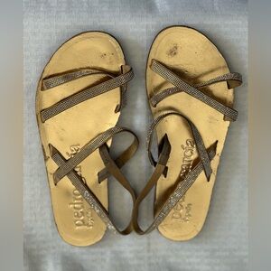 Pedro Garcia Metallic Gold Sandals with Swarovski crystals on straps